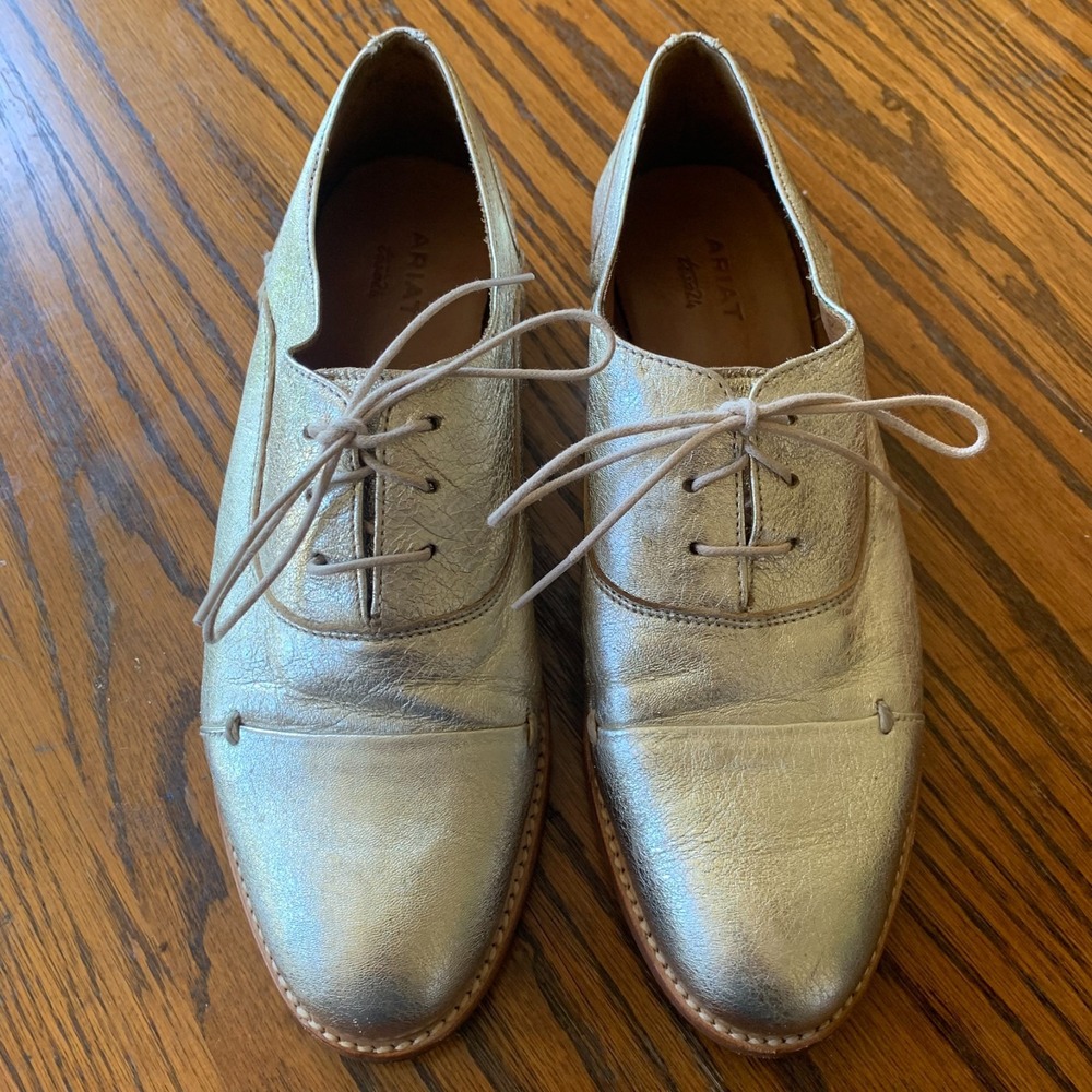 Ariat Two24 Metallic Gold Leather Oxford Lace Up Shoes Low Heel